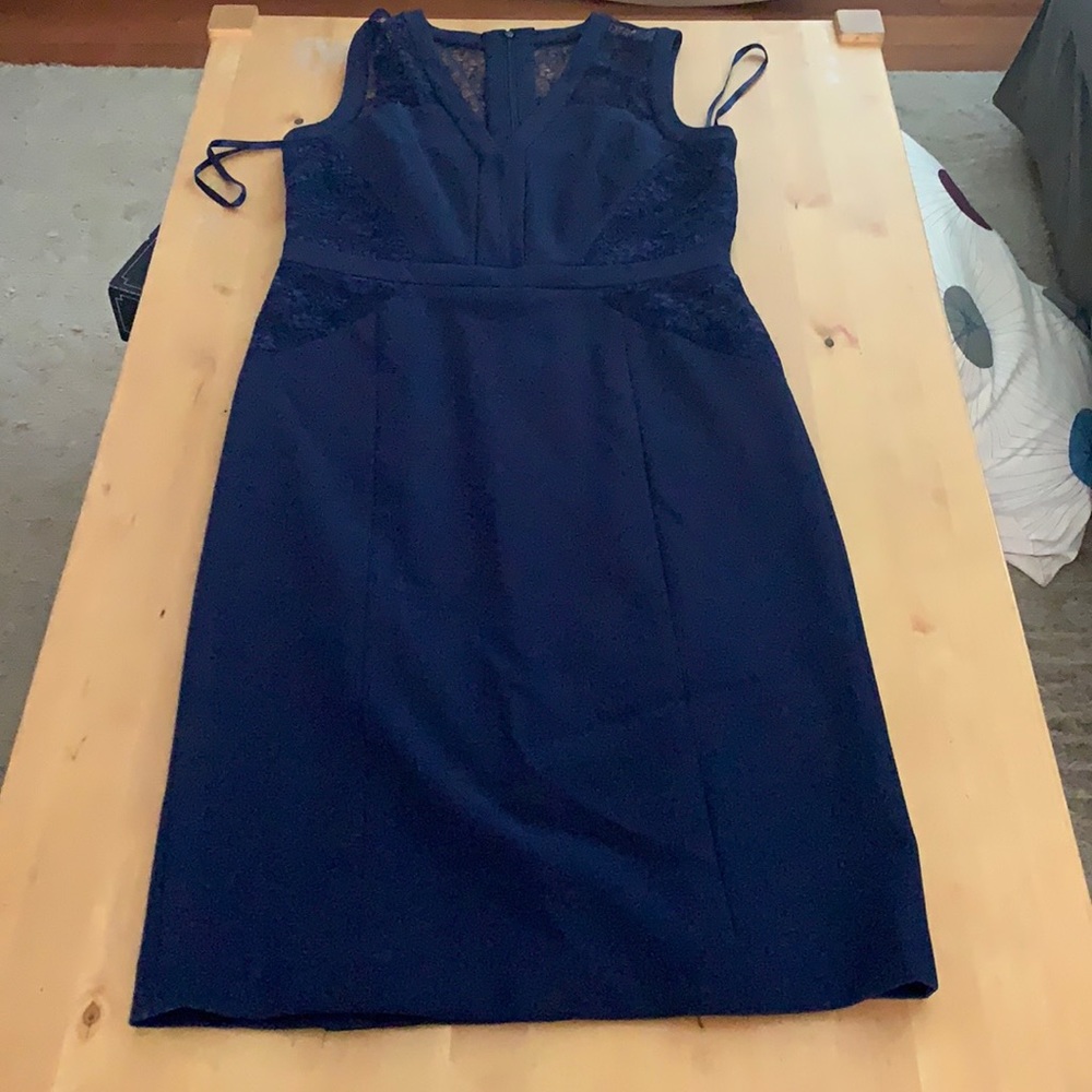 anne klein v neck lace midi dress